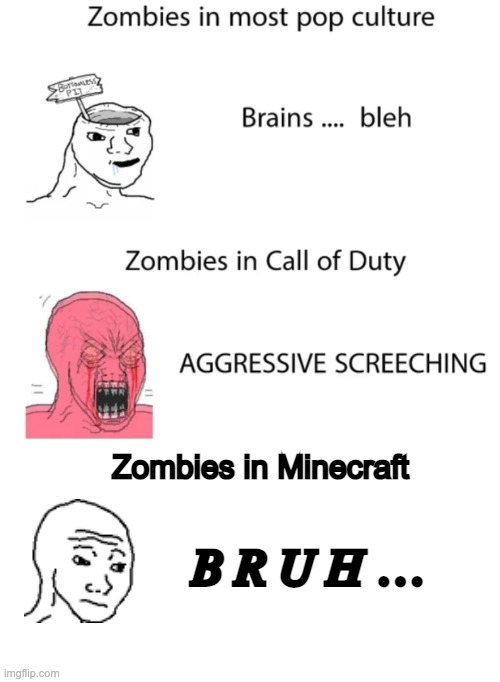 Scary Cave Noises | Zombies in Minecraft; B R U H … | image tagged in blank white template,minecraft | made w/ Imgflip meme maker
