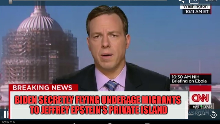 cnn breaking news template | BIDEN SECRETLY FLYING UNDERAGE MIGRANTS 
TO JEFFREY EPSTEIN’S PRIVATE ISLAND | image tagged in cnn breaking news template | made w/ Imgflip meme maker