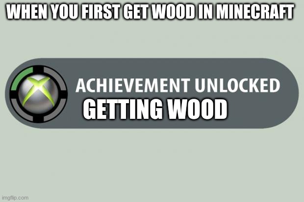 minecraft be like |  WHEN YOU FIRST GET WOOD IN MINECRAFT; GETTING WOOD | image tagged in achievement made | made w/ Imgflip meme maker