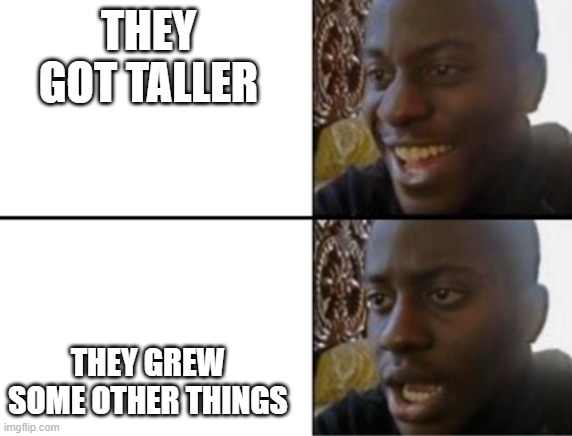 THEY GOT TALLER THEY GREW SOME OTHER THINGS | image tagged in oh yeah oh no | made w/ Imgflip meme maker
