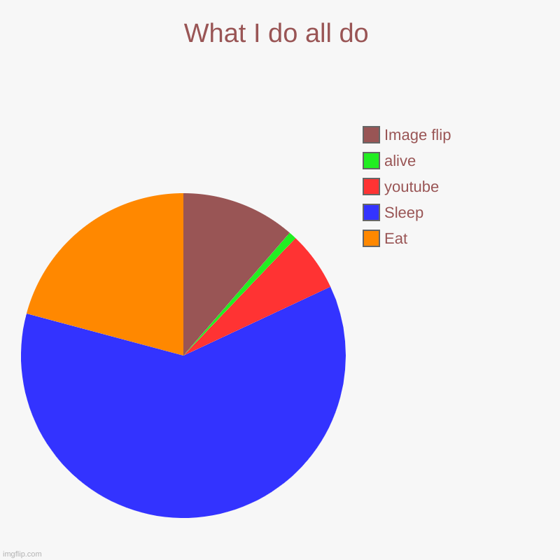 My reg.day | What I do all do | Eat, Sleep, youtube, alive, Image flip | image tagged in charts,pie charts,change my mind,one does not simply,roll safe think about it | made w/ Imgflip chart maker