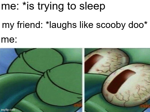 wait a minite | me: *is trying to sleep; my friend: *laughs like scooby doo*; me: | image tagged in awake,sleepover,me irl | made w/ Imgflip meme maker