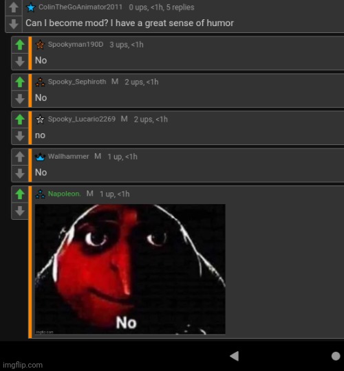 how "great sense of humor" would be reason to become mod | made w/ Imgflip meme maker