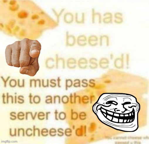 You has been cheese’d | image tagged in memes,funny,cheese | made w/ Imgflip meme maker
