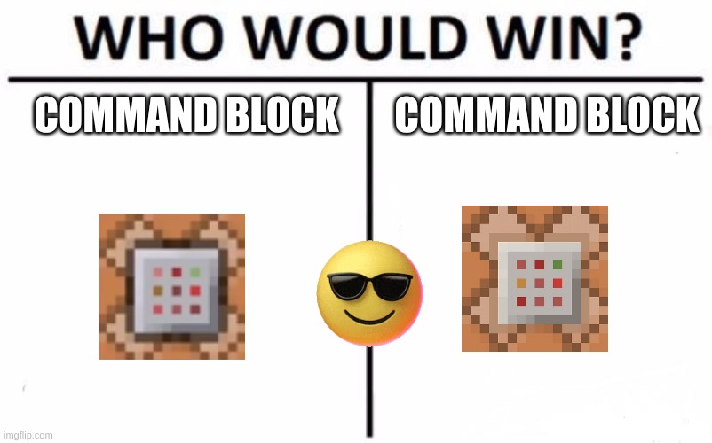 Who Would Win? Meme | COMMAND BLOCK; COMMAND BLOCK | image tagged in memes,who would win,minecraft,minecraft memes | made w/ Imgflip meme maker