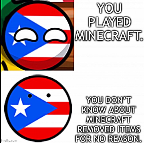 My Second Meme | YOU PLAYED MINECRAFT. YOU DON’T KNOW ABOUT MINECRAFT REMOVED ITEMS FOR NO REASON. | image tagged in what happened to be meme by puertoricomapping | made w/ Imgflip meme maker