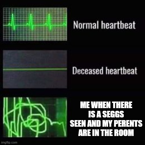 heartbeat rate | ME WHEN THERE IS A SEGGS SEEN AND MY PERENTS ARE IN THE ROOM | image tagged in heartbeat rate | made w/ Imgflip meme maker