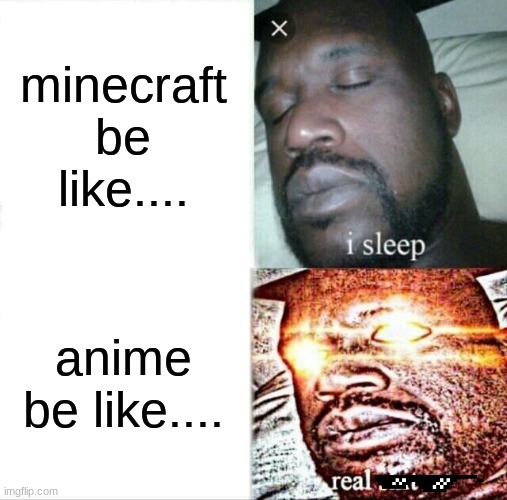 minecraft vs anime (part 1) | minecraft be like.... anime be like.... | image tagged in memes,sleeping shaq | made w/ Imgflip meme maker