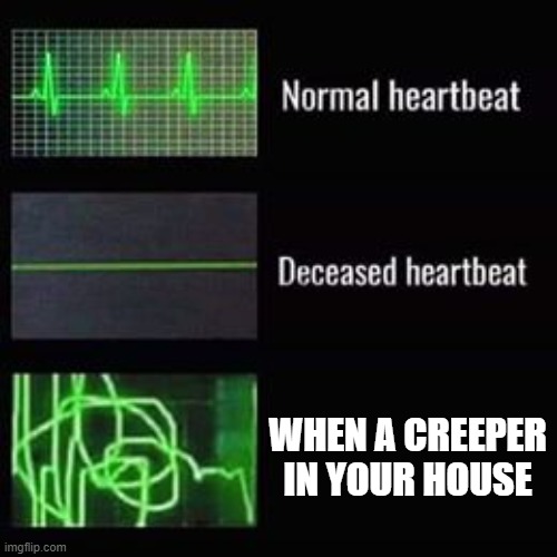 heartbeat rate | WHEN A CREEPER IN YOUR HOUSE | image tagged in heartbeat rate,minecraft | made w/ Imgflip meme maker