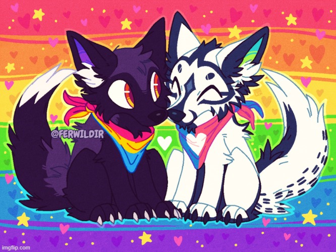 Cute artwork of a pan and an ally ^w^ (by Ferwildir) | image tagged in furry,cute,lgbtq,pride,allies | made w/ Imgflip meme maker