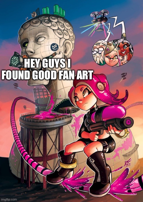 Agent 8 and the NILS statue | HEY GUYS I FOUND GOOD FAN ART | image tagged in agent 8 and the nils statue | made w/ Imgflip meme maker
