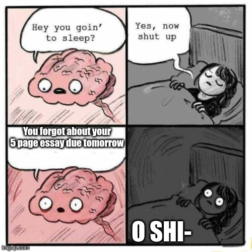 Hey you going to sleep? | You forgot about your 5 page essay due tomorrow; O SHI- | image tagged in hey you going to sleep | made w/ Imgflip meme maker