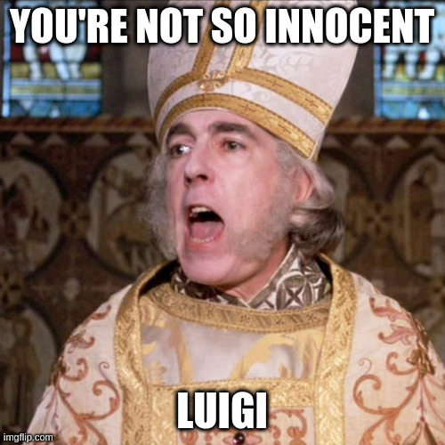 he destroyed a lotta lasagna | YOU'RE NOT SO INNOCENT; LUIGI | image tagged in princess bride priest | made w/ Imgflip meme maker