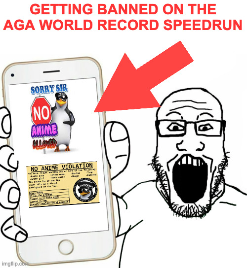 I'm doing the most dangerous thing in history | GETTING BANNED ON THE AGA WORLD RECORD SPEEDRUN | image tagged in soyjak | made w/ Imgflip meme maker