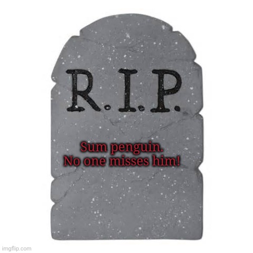 Tombstone | Sum penguin. No one misses him! | image tagged in tombstone | made w/ Imgflip meme maker