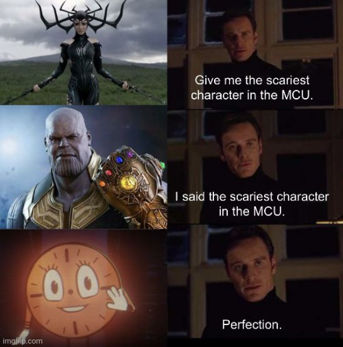 she kinda was scary until the end | image tagged in funny,marvel,perfection,miss minutes,thanos,hela | made w/ Imgflip meme maker