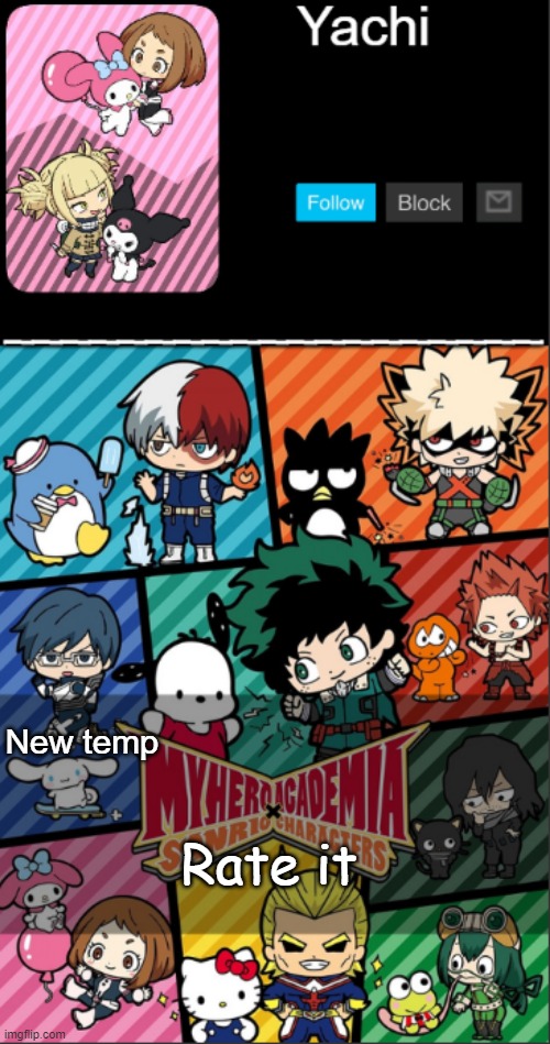 Yachi's hello kitty x mha | New temp; Rate it | image tagged in yachi's hello kitty x mha | made w/ Imgflip meme maker