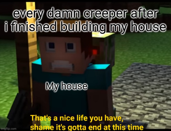 When you play survival mode | every damn creeper after i finished building my house; My house | image tagged in that's a nice life you have | made w/ Imgflip meme maker