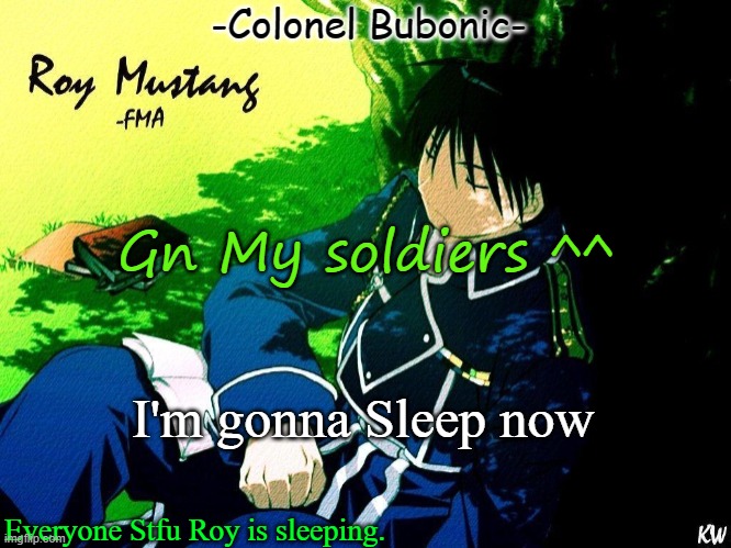 I hope I have a dream about Roy ^^ | Gn My soldiers ^^; I'm gonna Sleep now | image tagged in roy nap | made w/ Imgflip meme maker