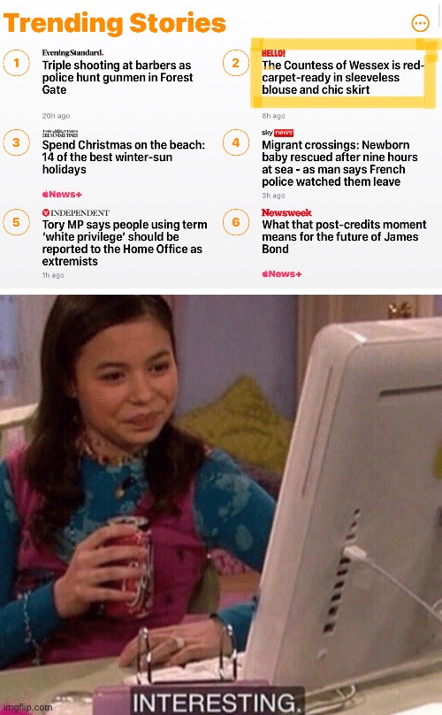 I was on the News and saw this… | image tagged in icarly interesting | made w/ Imgflip meme maker