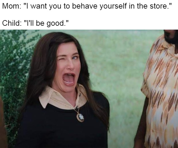 WandaVision Agnes wink | Mom: "I want you to behave yourself in the store."
 
Child: "I'll be good." | image tagged in wandavision agnes wink,meme,memes | made w/ Imgflip meme maker