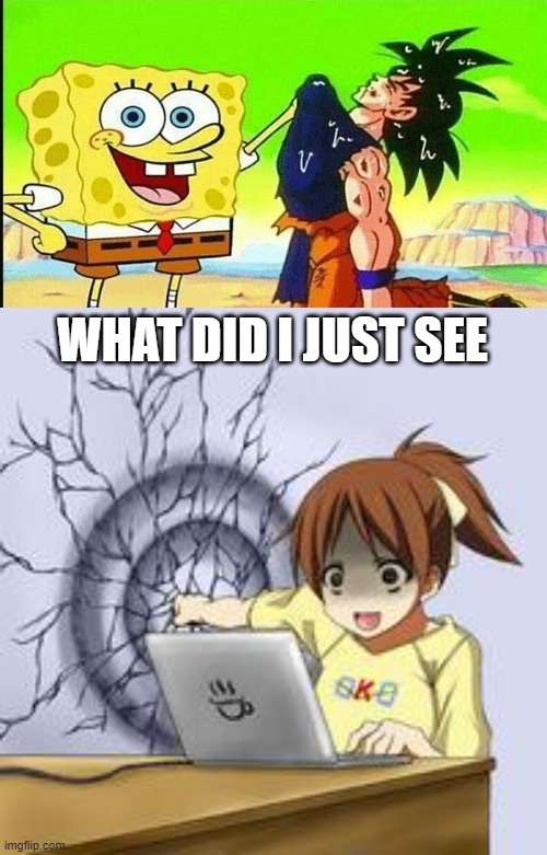spuch bob defeated goku????????? | WHAT DID I JUST SEE | image tagged in isnt this cringe my people | made w/ Imgflip meme maker