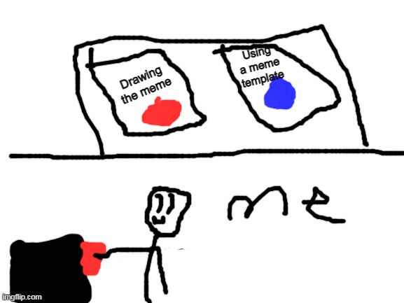 Drawn memes have more effort! | Using a meme template; Drawing the meme | image tagged in blank white template,drawing,two buttons | made w/ Imgflip meme maker