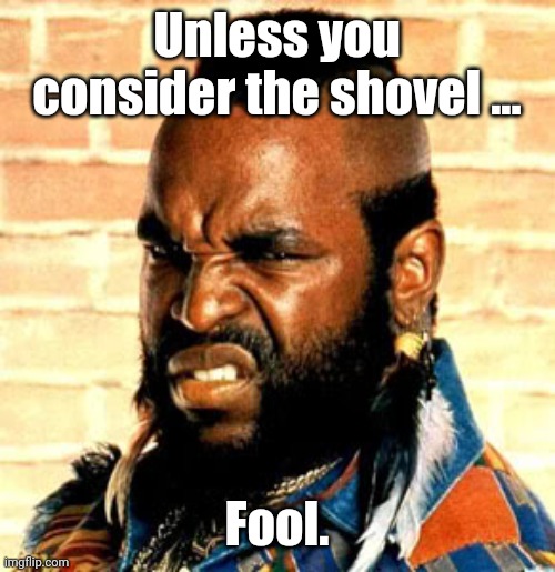 Mr T. sez | Unless you consider the shovel ... Fool. | image tagged in mr t sez | made w/ Imgflip meme maker