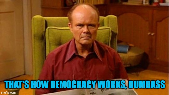Red Forman Dumbass | THAT'S HOW DEMOCRACY WORKS, DUMBASS | image tagged in red forman dumbass | made w/ Imgflip meme maker