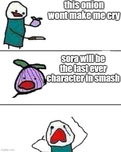 this onion won't make me cry | this onion wont make me cry; sora will be the last ever character in smash | image tagged in this onion won't make me cry | made w/ Imgflip meme maker