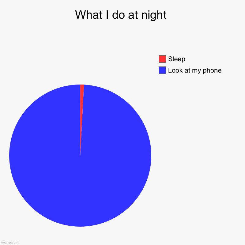 Everybody does it | What I do at night | Look at my phone, Sleep | image tagged in charts,pie charts | made w/ Imgflip chart maker