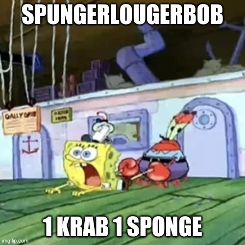 yeah | SPUNGERLOUGERBOB; 1 KRAB 1 SPONGE | image tagged in spongebob | made w/ Imgflip meme maker