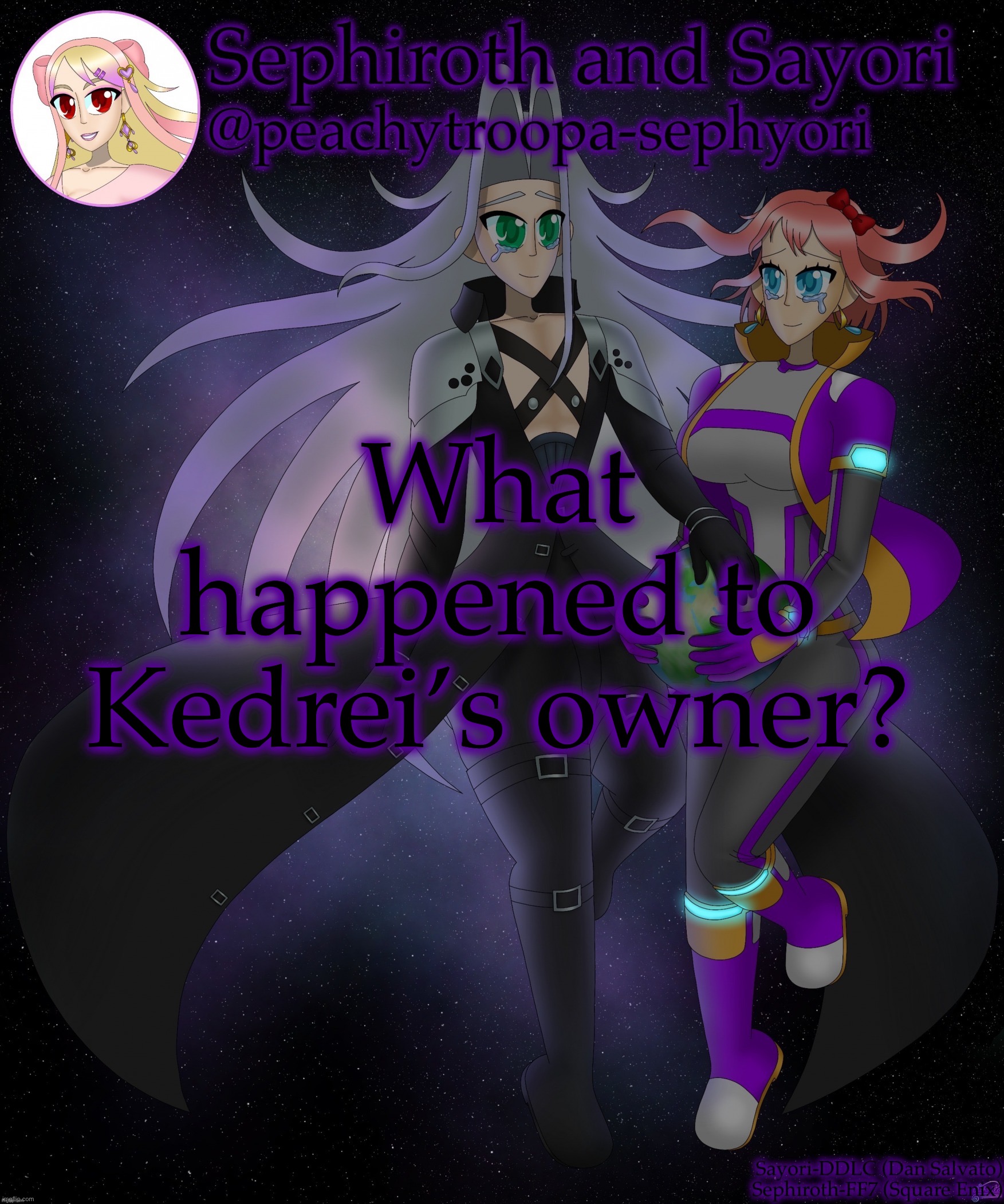 Sayori and Sephiroth | What happened to Kedrei’s owner? | image tagged in sayori and sephiroth | made w/ Imgflip meme maker