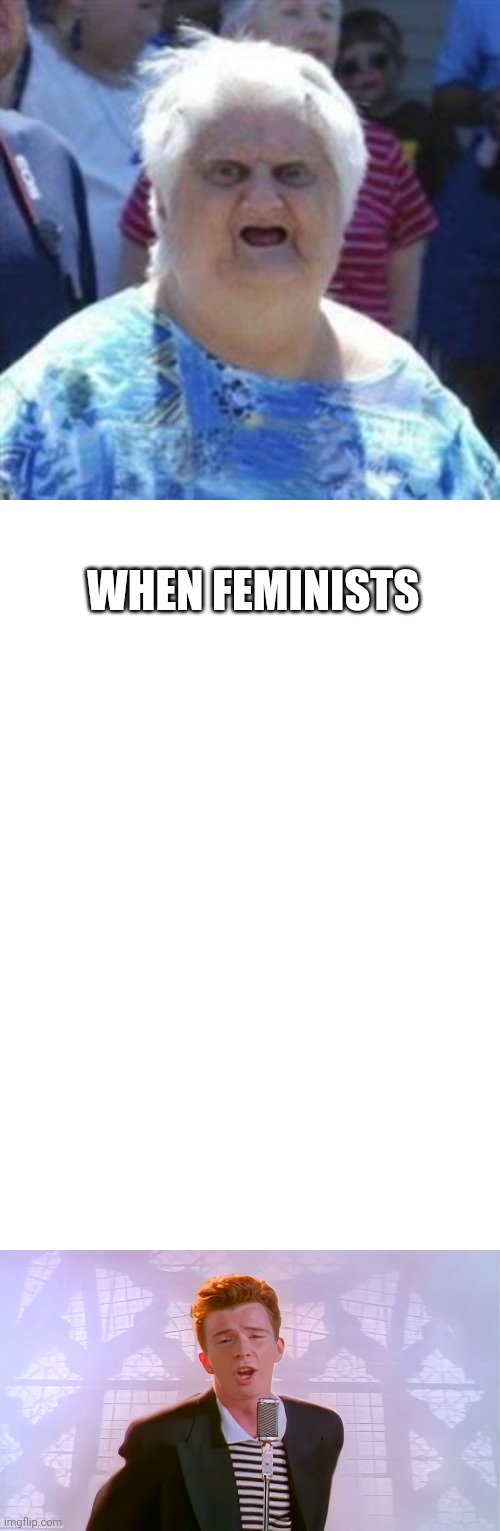  WHEN FEMINISTS | image tagged in wat lady,blank white template | made w/ Imgflip meme maker