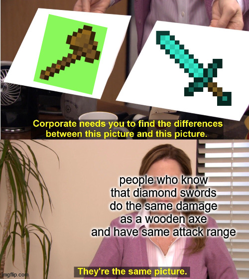 They're The Same Picture | people who know that diamond swords do the same damage as a wooden axe and have same attack range | image tagged in memes,they're the same picture | made w/ Imgflip meme maker