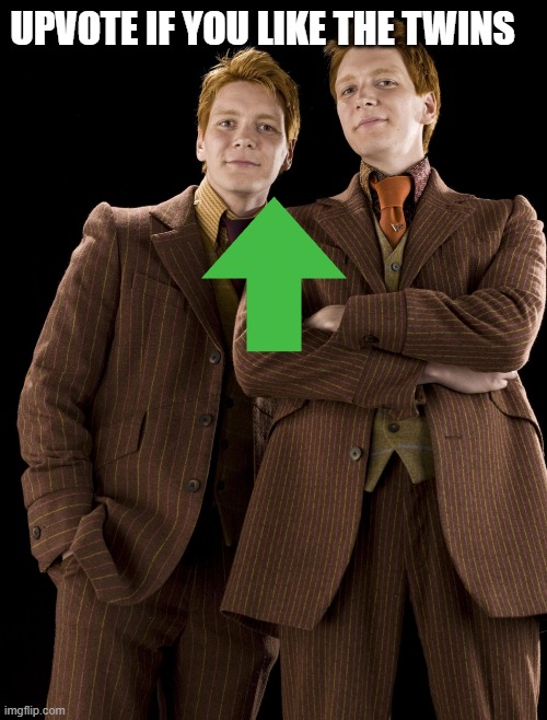Fred & George Weasley | UPVOTE IF YOU LIKE THE TWINS | image tagged in fred george weasley | made w/ Imgflip meme maker