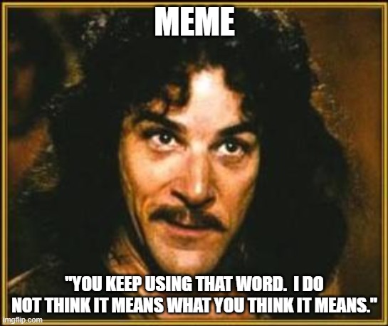 princess bride | MEME; "YOU KEEP USING THAT WORD.  I DO NOT THINK IT MEANS WHAT YOU THINK IT MEANS." | image tagged in princess bride | made w/ Imgflip meme maker