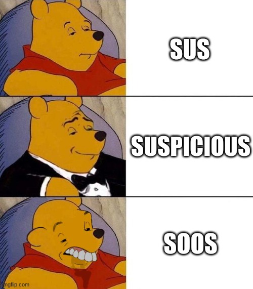 Saying "Sus" Properly | SUS; SUSPICIOUS; SOOS | image tagged in best better blurst,sus,among us,meme | made w/ Imgflip meme maker