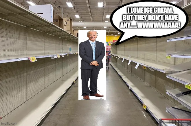 Joe Biden | I LOVE ICE CREAM, BUT THEY DON'T HAVE ANY......WWWWWAAAA! | image tagged in political meme | made w/ Imgflip meme maker