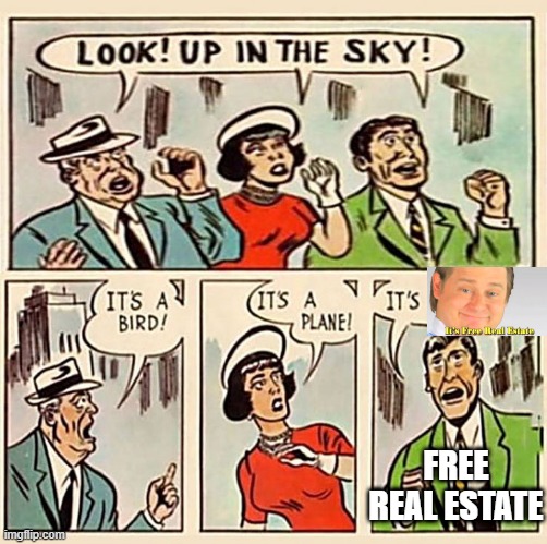 Its a bird, Its a plane | FREE REAL ESTATE | image tagged in its a bird its a plane | made w/ Imgflip meme maker