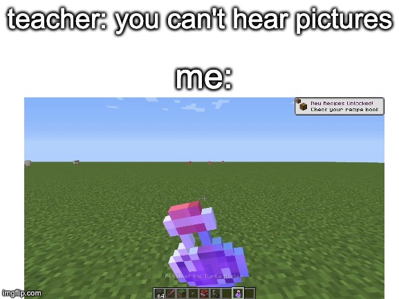 i can still hear it | teacher: you can't hear pictures; me: | image tagged in minecraft | made w/ Imgflip meme maker