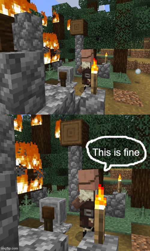 High Quality This Is Fine Minecraft Edition Blank Meme Template