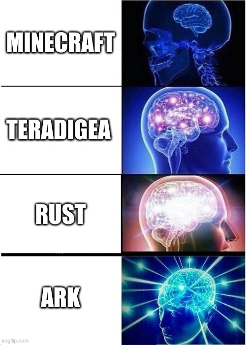 Expanding Brain Meme | MINECRAFT; TERADIGEA; RUST; ARK | image tagged in memes,expanding brain | made w/ Imgflip meme maker