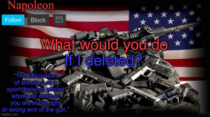 What would you do; If I deleted? | image tagged in napoleon s gun temp | made w/ Imgflip meme maker