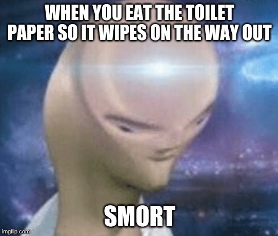 SMORT | WHEN YOU EAT THE TOILET PAPER SO IT WIPES ON THE WAY OUT; SMORT | image tagged in smort | made w/ Imgflip meme maker