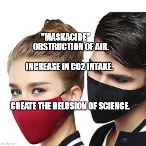 Mask Couple | "MASKACIDE"          OBSTRUCTION OF AIR.                            INCREASE IN CO2 INTAKE.                                                                              CREATE THE DELUSION OF SCIENCE. | image tagged in mask couple | made w/ Imgflip meme maker