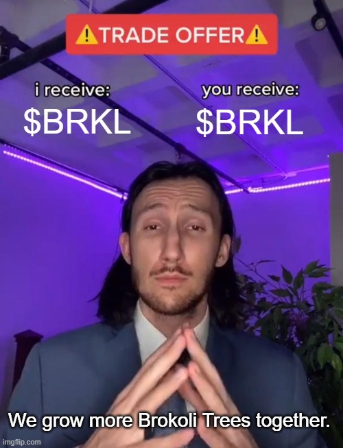 Trade Offer | $BRKL; $BRKL; We grow more Brokoli Trees together. | image tagged in trade offer | made w/ Imgflip meme maker