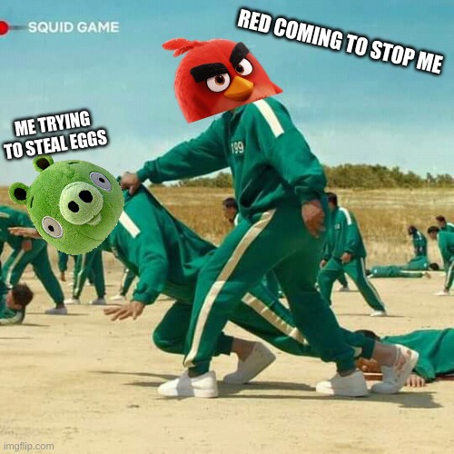 Squid Game x Angry Birds | RED COMING TO STOP ME; ME TRYING TO STEAL EGGS | image tagged in squid game | made w/ Imgflip meme maker