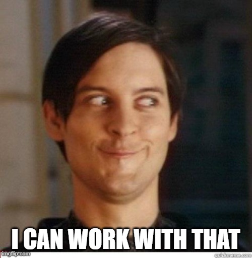 Toby Maguire | I CAN WORK WITH THAT | image tagged in toby maguire | made w/ Imgflip meme maker