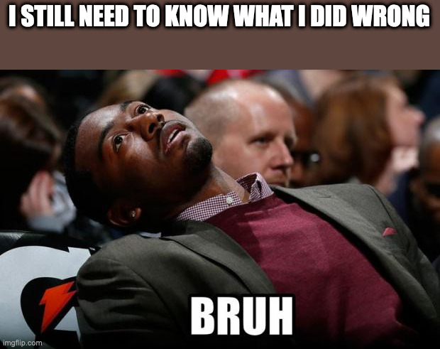 Bruh | I STILL NEED TO KNOW WHAT I DID WRONG | image tagged in bruh | made w/ Imgflip meme maker